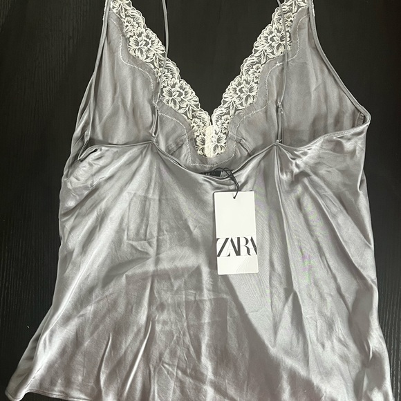 Zara Gray Tank Top with Cream Lace - Picture 7 of 7